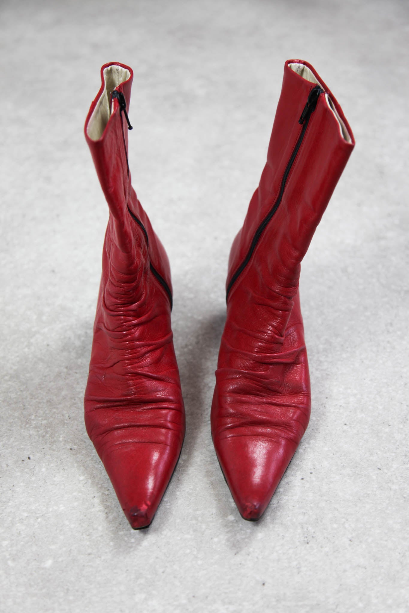 Red leather pointed toe sales booties